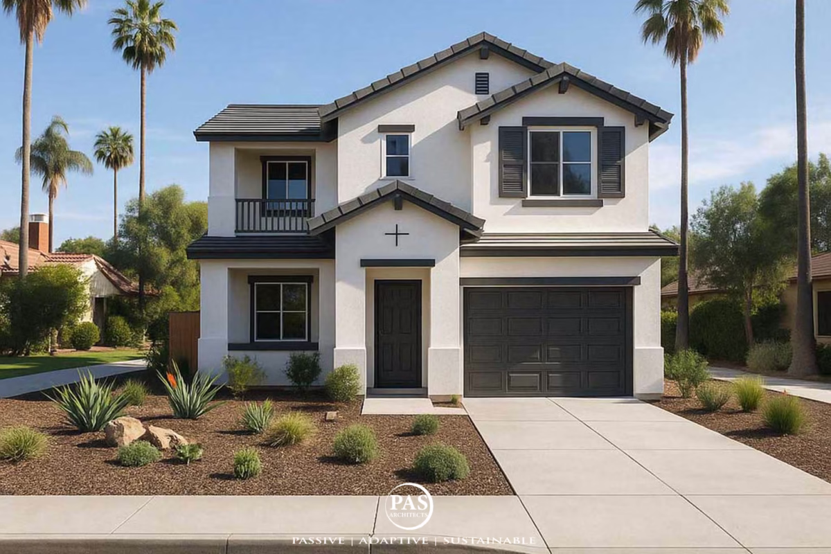 PAS Architectural Project Portfolio 1 Two-story Southwestern home design with desert landscaping and modern exterior.